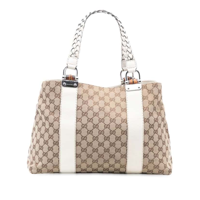 Gucci Medium GG Canvas Bamboo Libeccio Tote Brown Canvas Good condition - Front View