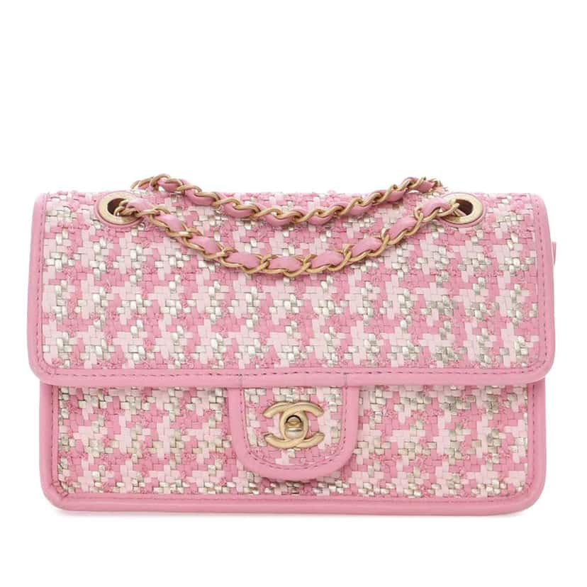 Chanel Small Woven Lambskin and Viscose Single Flap Pink Leather Good condition - Front View
