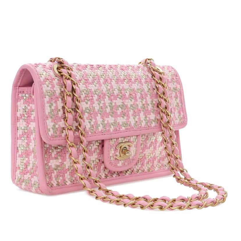 Chanel Small Woven Lambskin and Viscose Single Flap Pink Leather Good condition - Back View