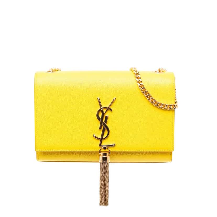 Saint Laurent Small Grain de Poudre Monogram Kate Tassel Crossbody Yellow Leather Good condition - Front View