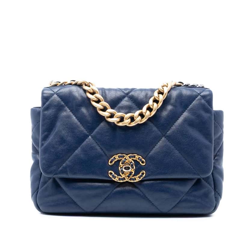 Chanel Medium Lambskin 19 Flap Blue Leather Very good condition - Front View
