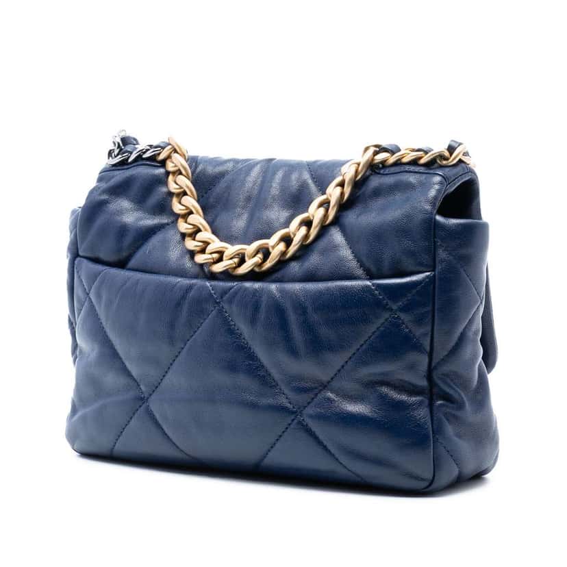 Chanel Medium Lambskin 19 Flap Blue Leather Very good condition - Back View