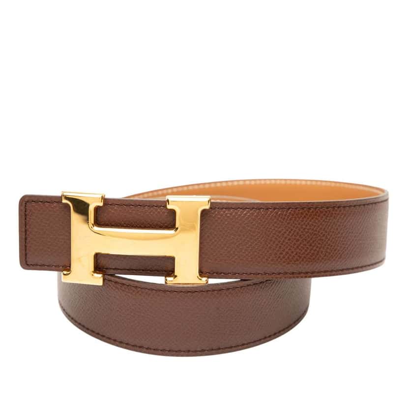 Hermès Epsom and Box Calf Constance H Reversible Belt Brown Leather Good condition - Front View