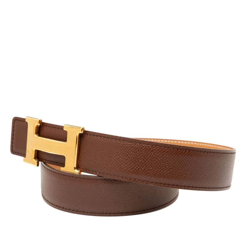 Hermès Epsom and Box Calf Constance H Reversible Belt Brown Leather Good condition - Back View