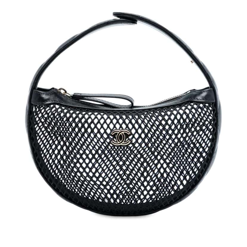 Chanel Mini CC Round Mesh Hobo Black Polyester Good condition - Front View