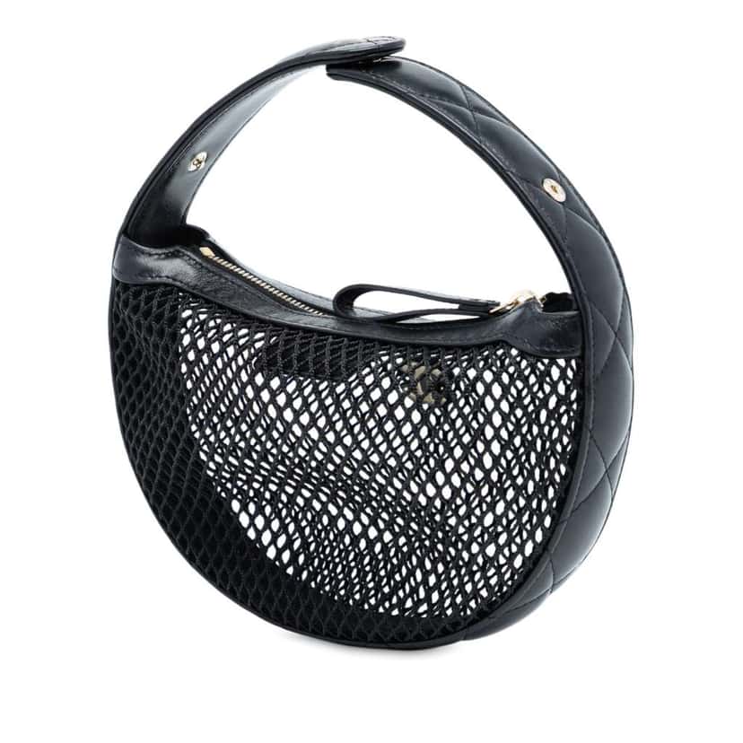 Chanel Mini CC Round Mesh Hobo Black Polyester Good condition - Back View