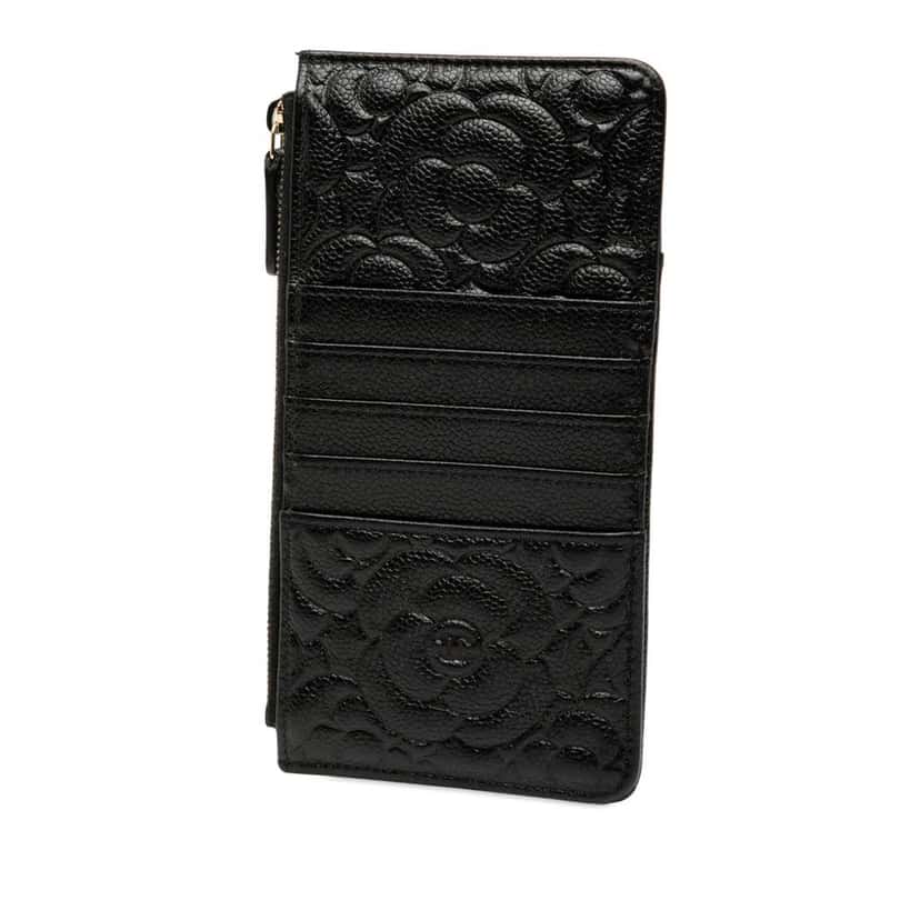 Chanel CC Embossed Caviar Camellia Flat Phone Case Wallet Pouch Black Leather Good condition - Back View