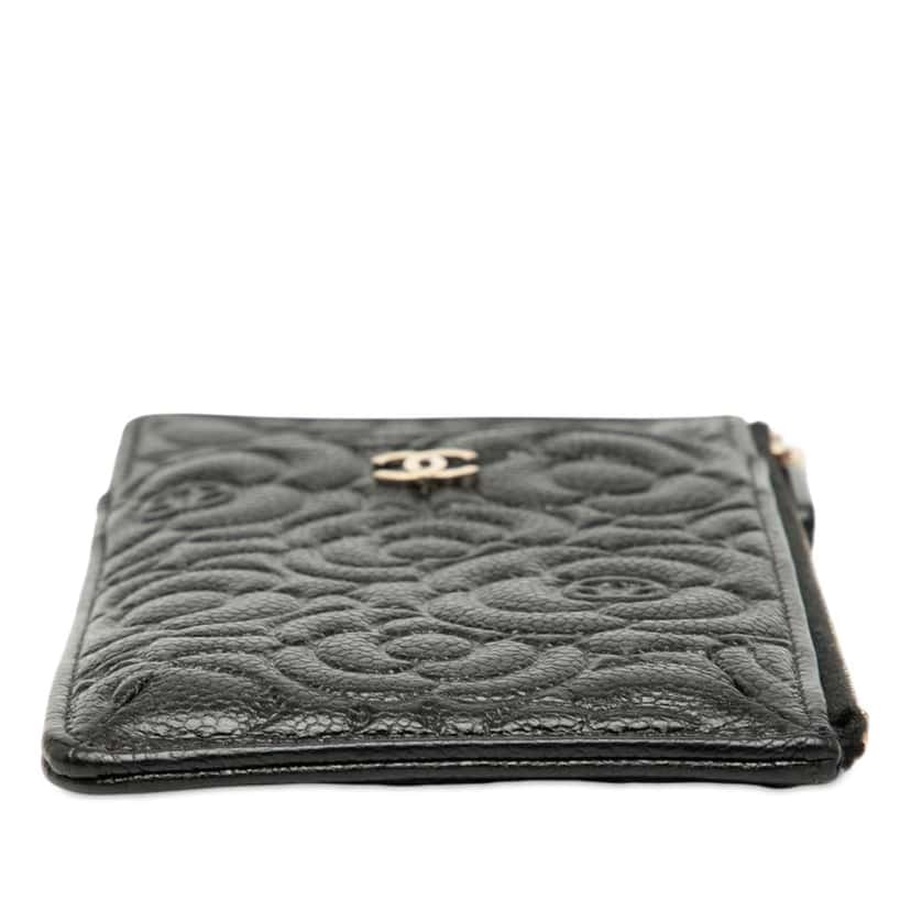 Chanel CC Embossed Caviar Camellia Flat Phone Case Wallet Pouch Black Leather Good condition - Inside View