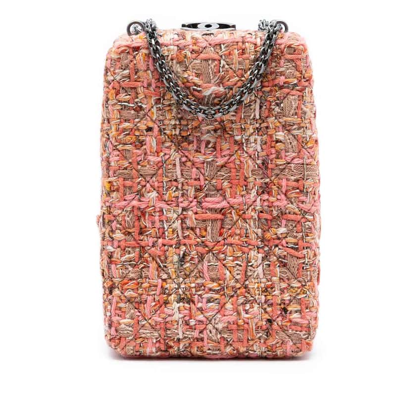 Chanel CC Tweed Chain Vertical Box Crossbody Pink Tweed Very good condition - Front View