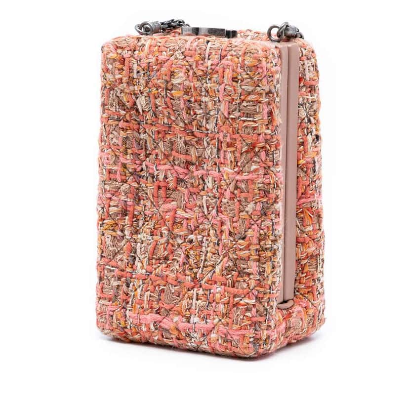 Chanel CC Tweed Chain Vertical Box Crossbody Pink Tweed Very good condition - Back View
