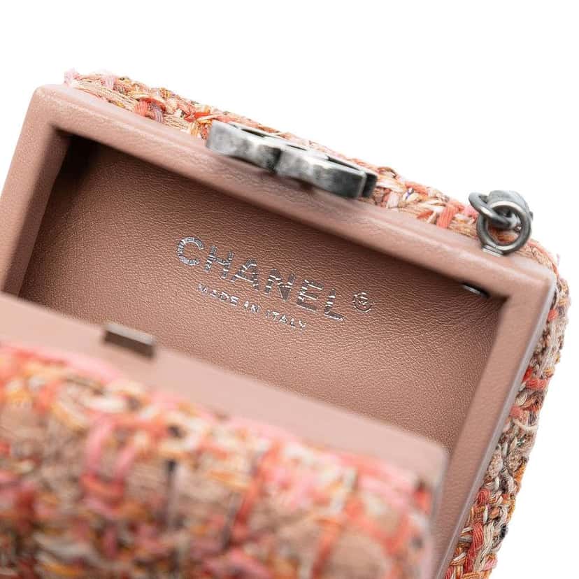 Chanel CC Tweed Chain Vertical Box Crossbody Pink Tweed Very good condition - Box View
