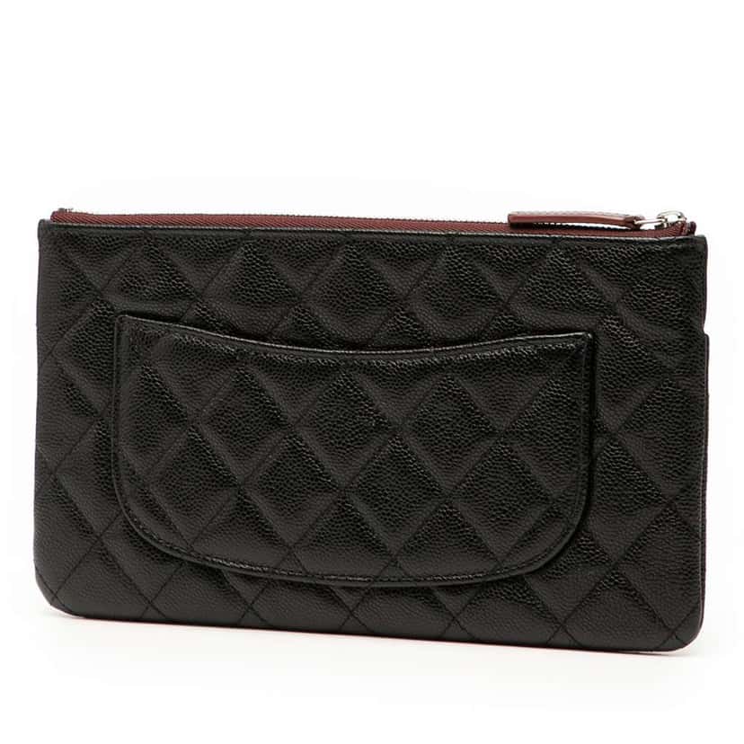 Chanel Quilted Caviar Double Zip Cosmetic Case Black Leather Good condition - Back View