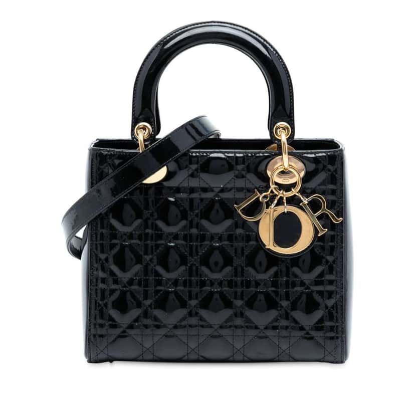 Dior Medium Patent Cannage Lady Dior Black Leather Good condition - Front View