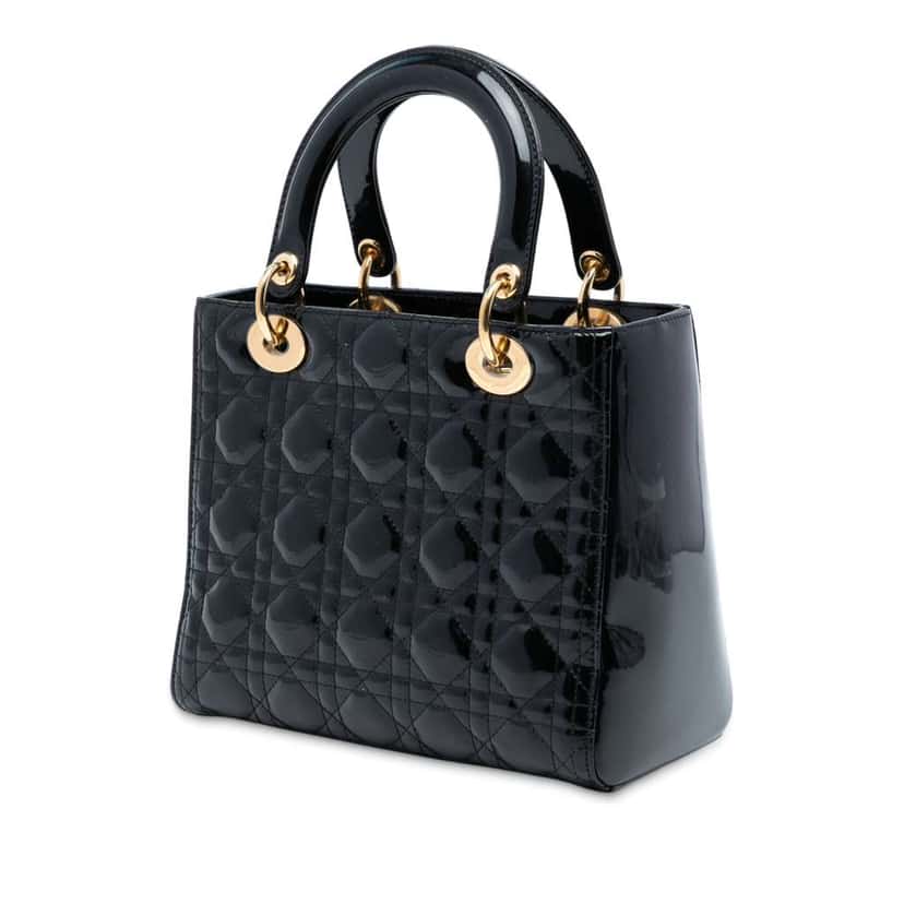 Dior Medium Patent Cannage Lady Dior Black Leather Good condition - Back View