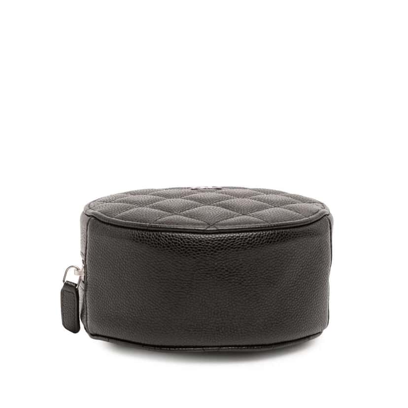 Chanel CC Quilted Caviar Round Clutch With Chain Black Leather Good condition - Inside View