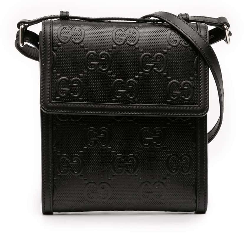 Gucci GG Embossed Leather Flap Crossbody Black Leather Good condition - Front View