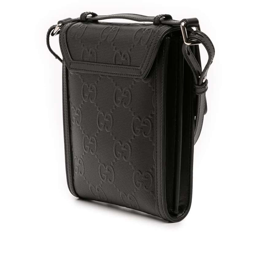 Gucci GG Embossed Leather Flap Crossbody Black Leather Good condition - Back View