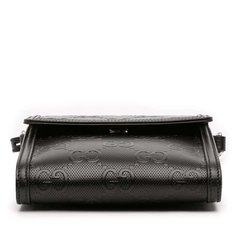 Gucci GG Embossed Leather Flap Crossbody Black Leather Good condition - Inside View