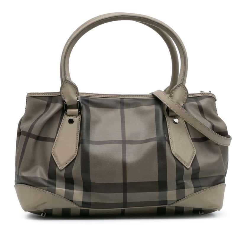 Burberry Smoke Check Coated Canvas Heathcliff Satchel Brown Canvas Good condition - Front View