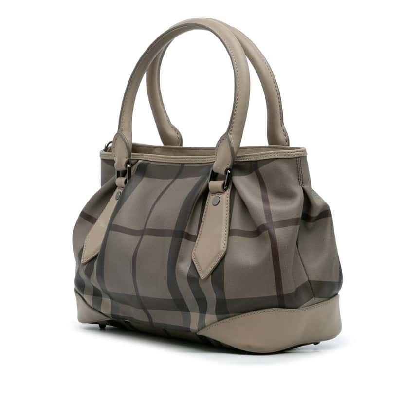 Burberry Smoke Check Coated Canvas Heathcliff Satchel Brown Canvas Good condition - Back View