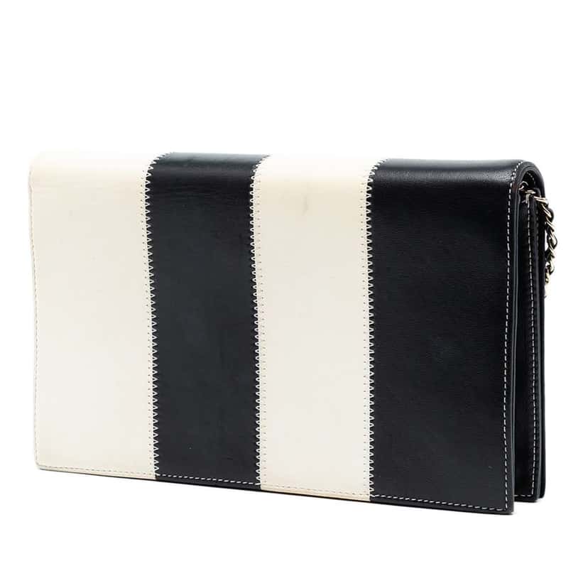 Chanel CC Lambskin Embroidered Clutch With Chain Black Leather Very good condition - Back View