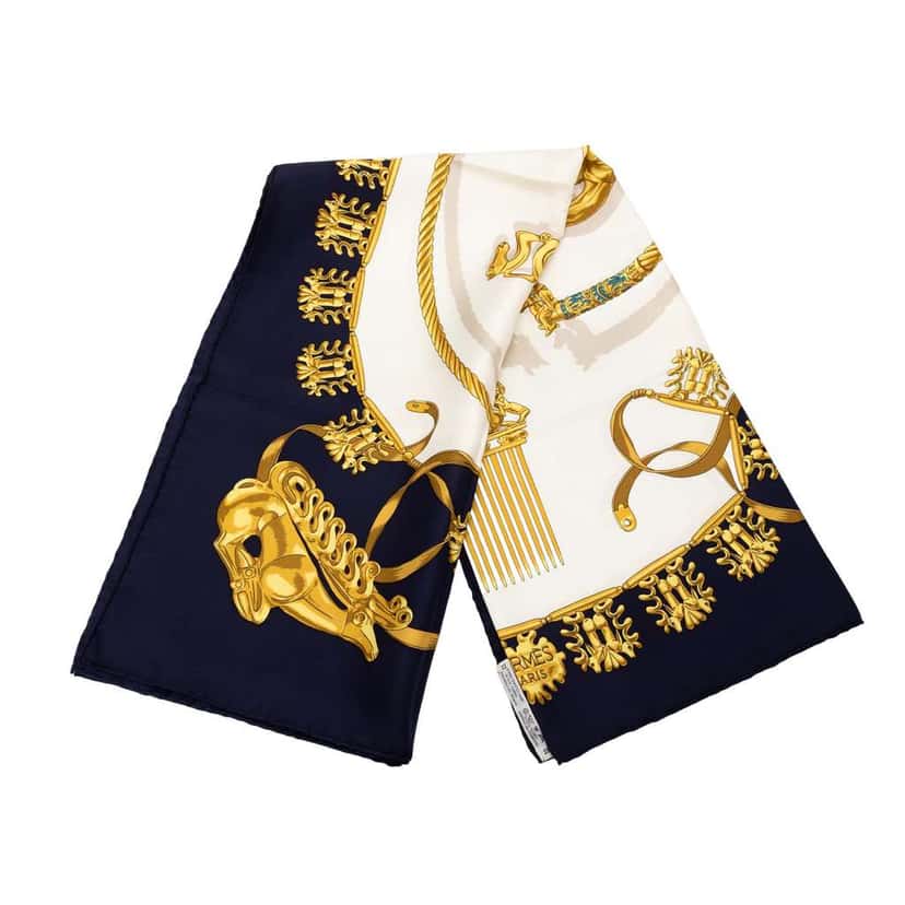 Hermès Les Cavaliers d Or Silk Scarf White Silk Good condition - Front View