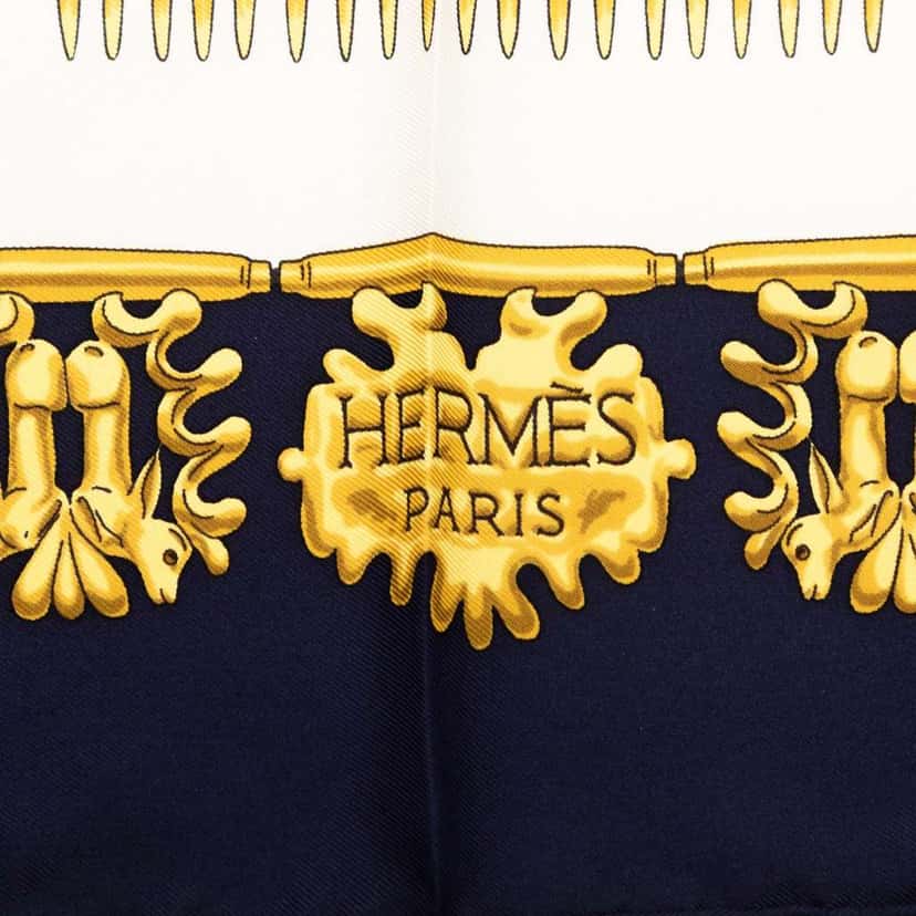 Hermès Les Cavaliers d Or Silk Scarf White Silk Good condition - Inside View