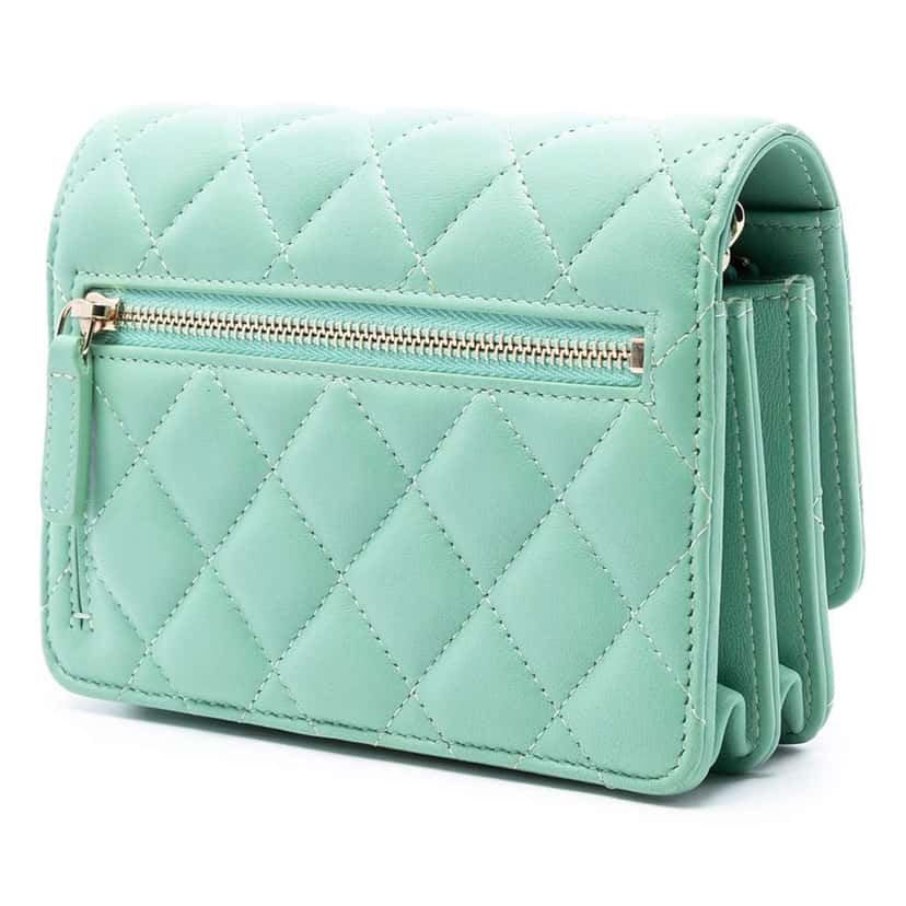 Chanel Mini CC Quilted Lambskin Wallet On Chain Green Leather Very good condition - Back View