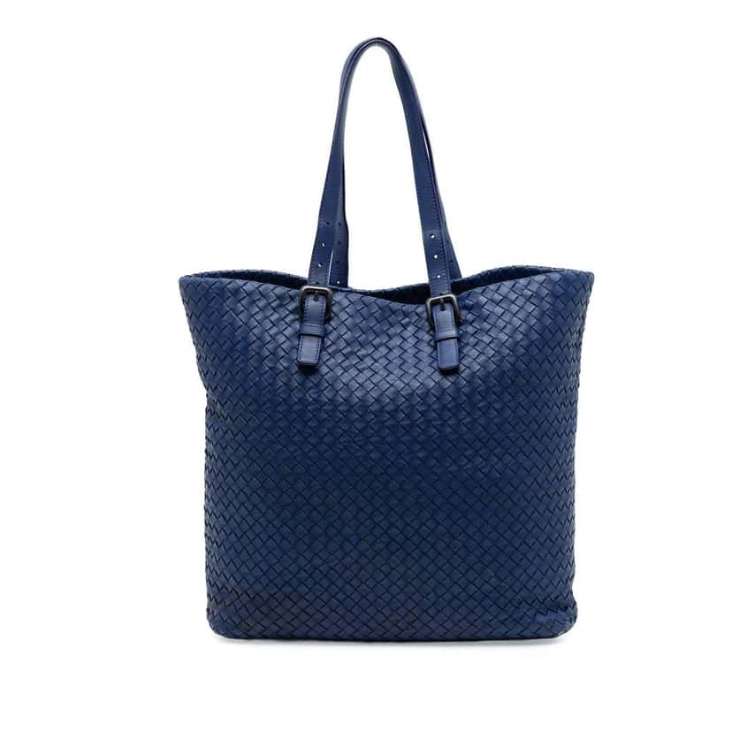 Bottega Veneta Nappa Intrecciato Belt Strap Tote Blue Leather Good condition - Front View