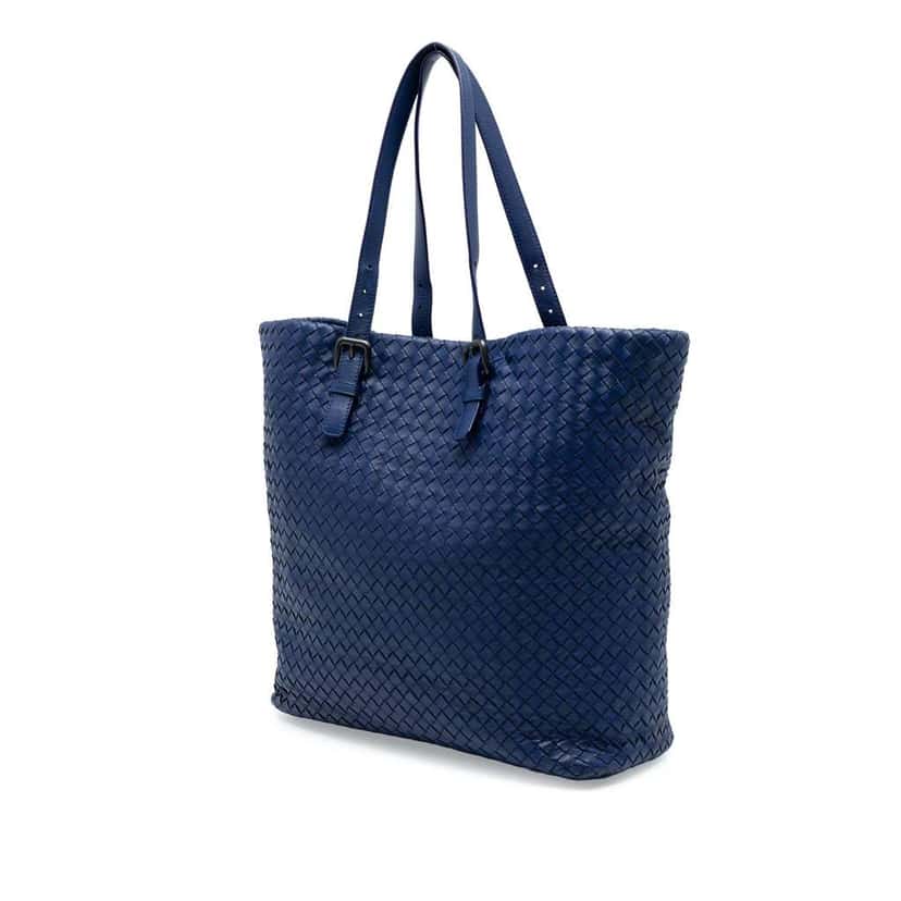 Bottega Veneta Nappa Intrecciato Belt Strap Tote Blue Leather Good condition - Back View