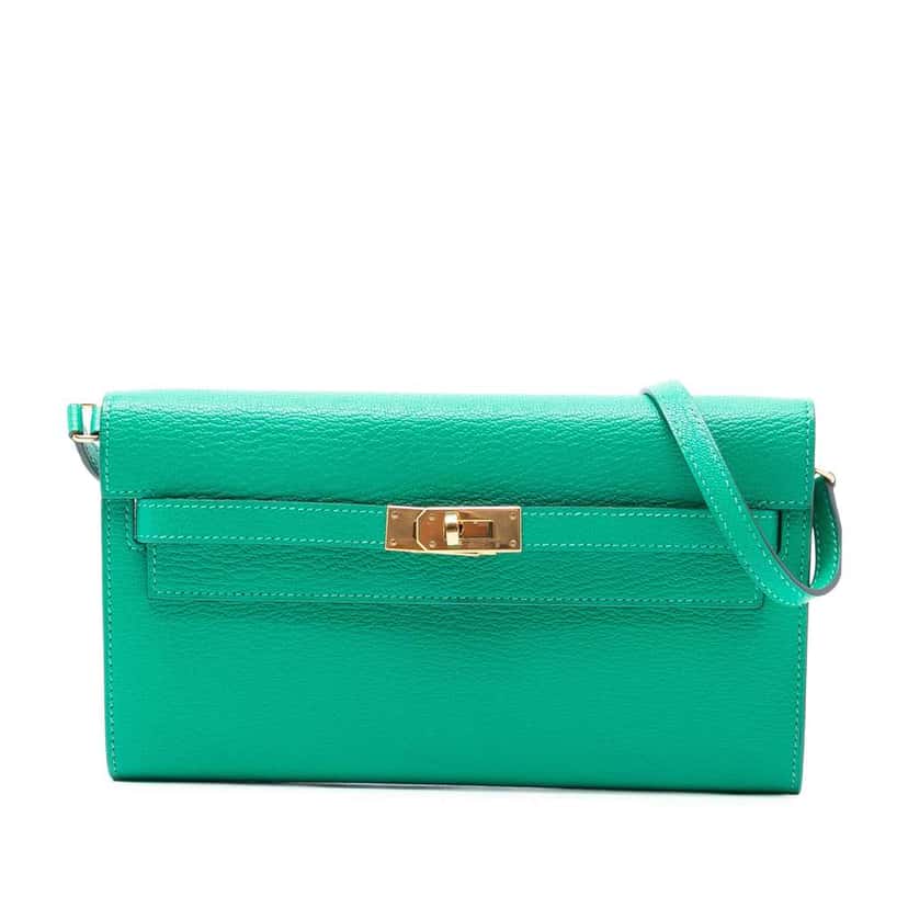 Hermès Chevre Mysore Kelly To Go Wallet Green Leather Good condition - Front View