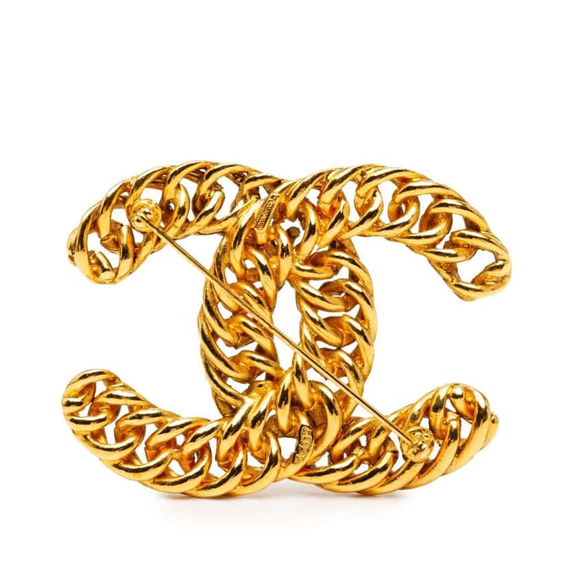 Chanel Gold Plated CC Chain Brooch Gold Metal Good condition - Back View