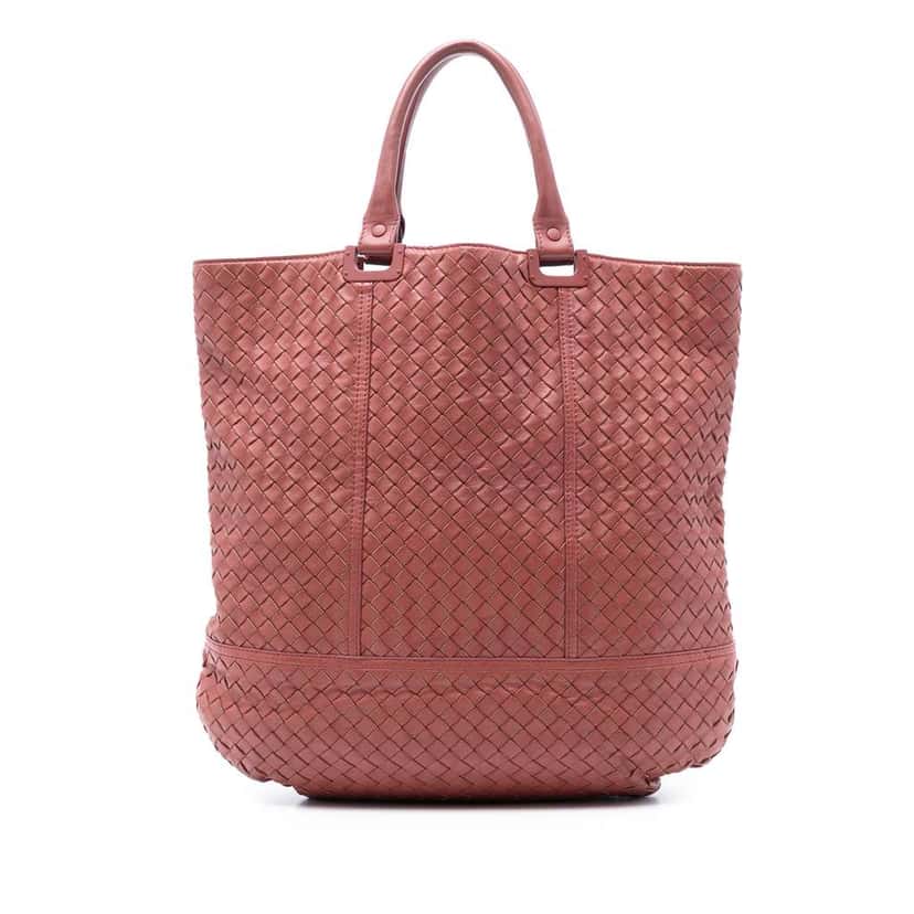 Bottega Veneta Nappa Intrecciato Tote Red Leather Good condition - Front View