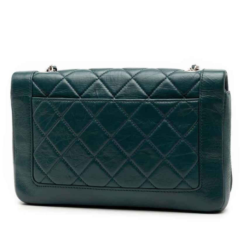 Chanel Small Quilted Crumpled Calfskin Bi Vintage Full Flap Green Leather Good condition - Back View
