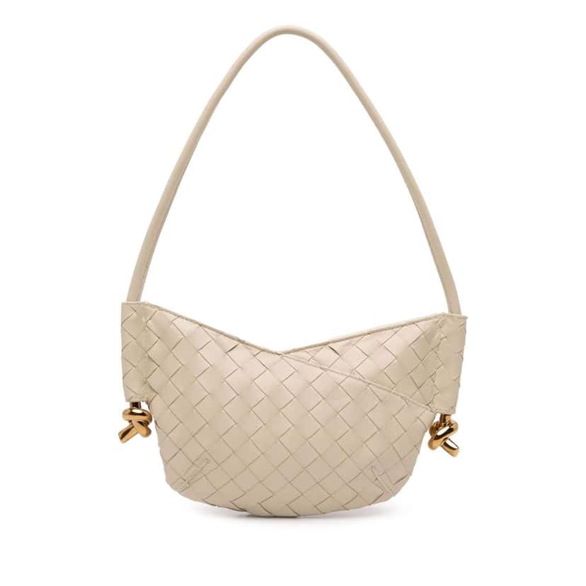 Bottega Veneta Baby Lambskin Intrecciato Solstice Shoulder Bag White Leather Good condition - Front View