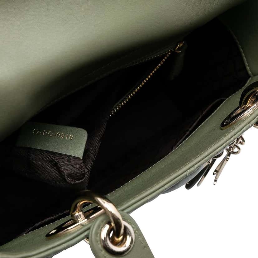 Dior Small Lambskin Cannage Lady Dior Green Leather Good condition - Box View