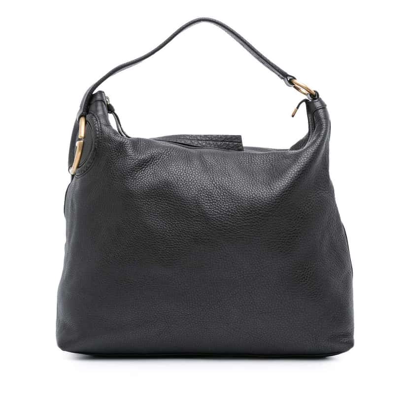 Gucci Pebbled Calfskin Twill Hobo Black Leather Good condition - Front View