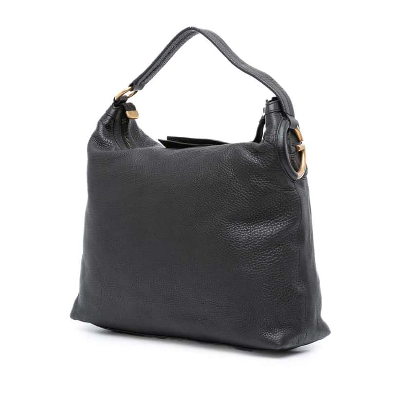 Gucci Pebbled Calfskin Twill Hobo Black Leather Good condition - Back View