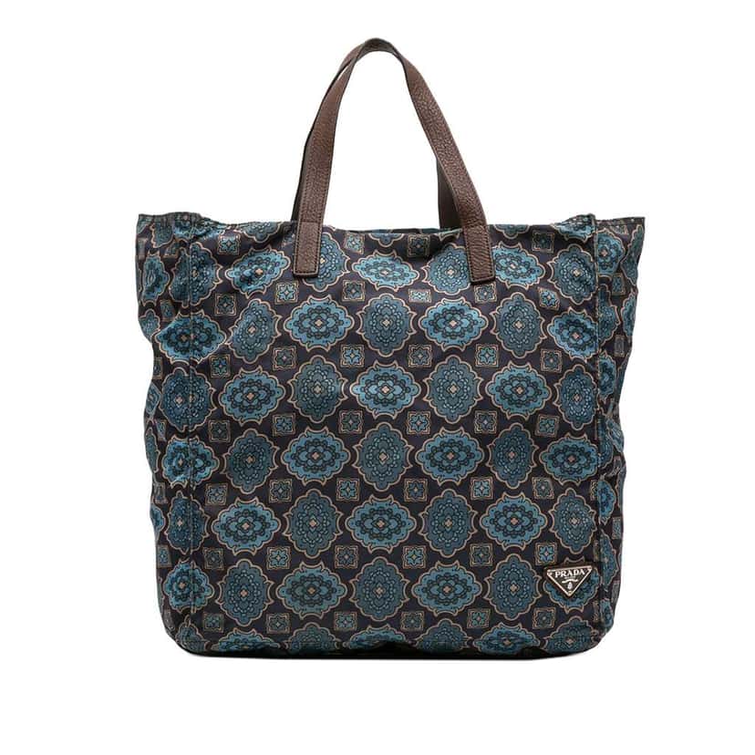 Prada Tessuto Stampato Tote Blue Very good condition - Front View