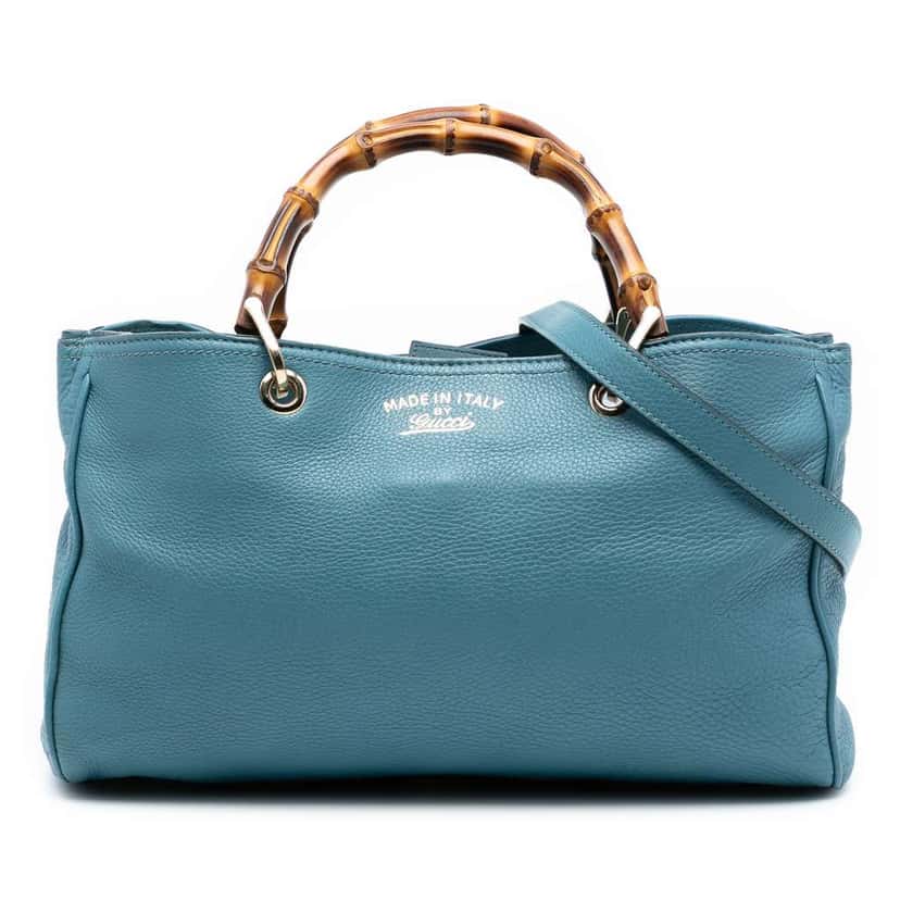 Gucci Medium Calfskin Bamboo Shopper Satchel Blue Leather Good condition - Front View