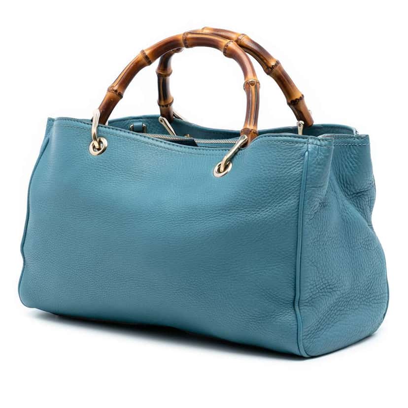 Gucci Medium Calfskin Bamboo Shopper Satchel Blue Leather Good condition - Back View