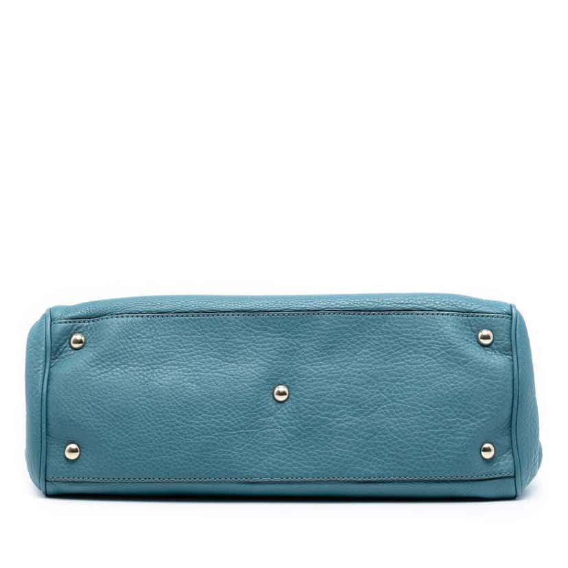 Gucci Medium Calfskin Bamboo Shopper Satchel Blue Leather Good condition - Inside View