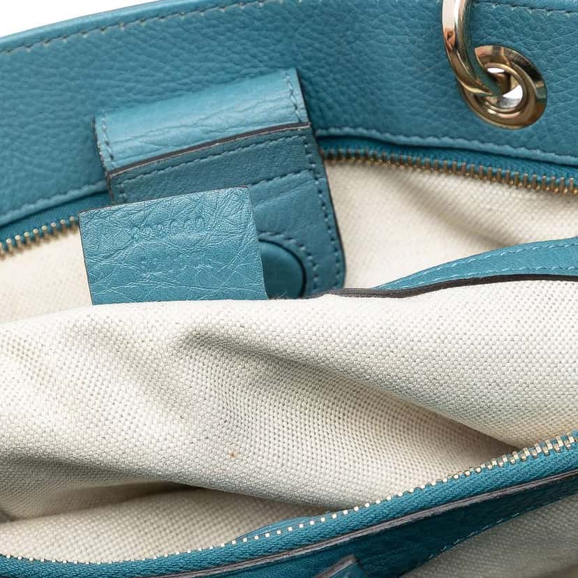 Gucci Medium Calfskin Bamboo Shopper Satchel Blue Leather Good condition - Box View