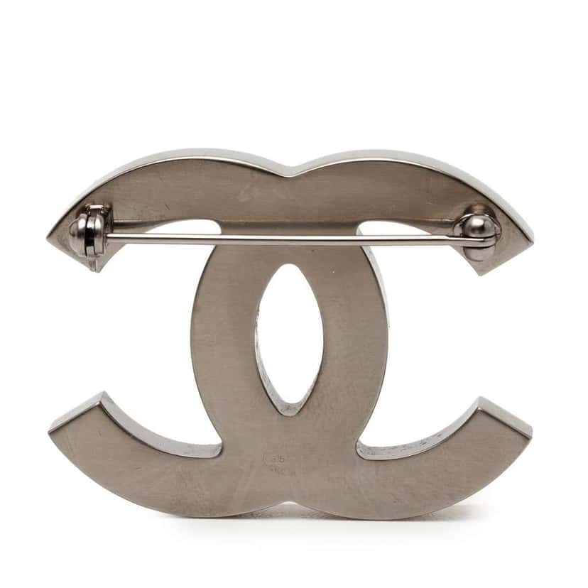 Chanel CC Silver Plated and Tweed Brooch Silver Metal Good condition - Back View