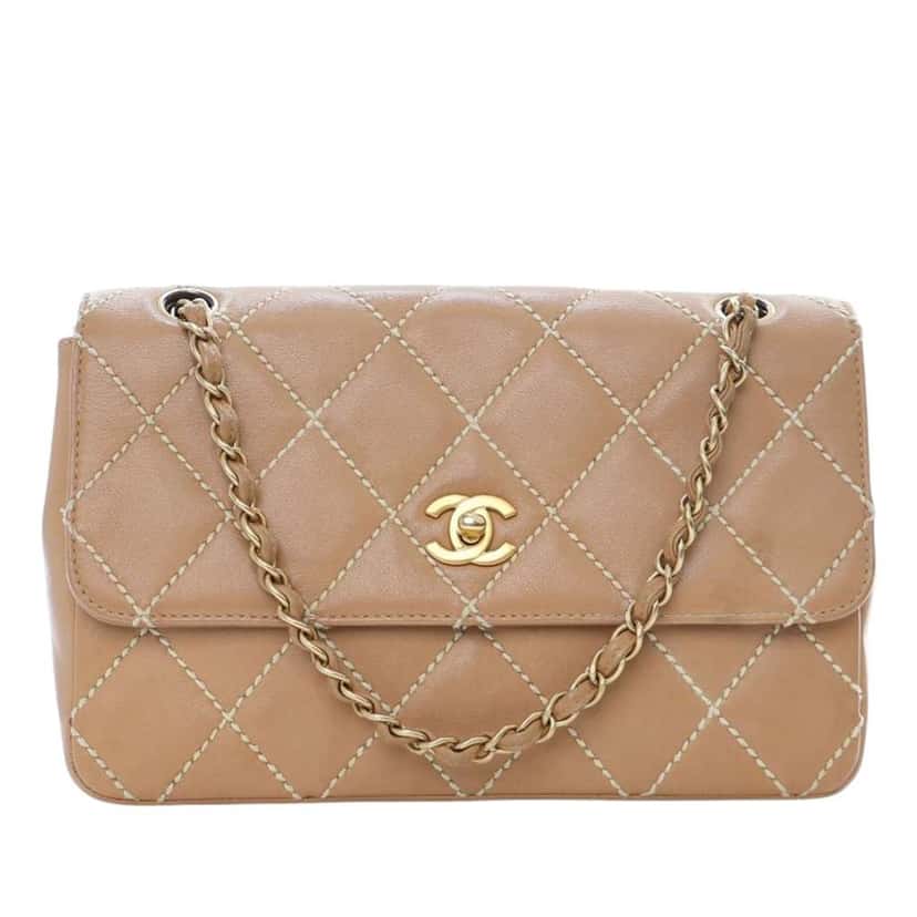 Chanel Medium CC Quilted Calfskin Wild Stitch Flap Brown Leather Good condition - Front View