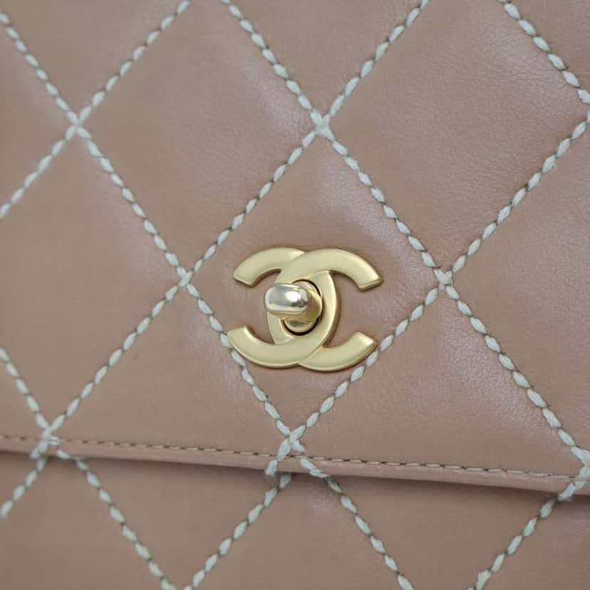 Chanel Medium CC Quilted Calfskin Wild Stitch Flap Brown Leather Good condition - Model View