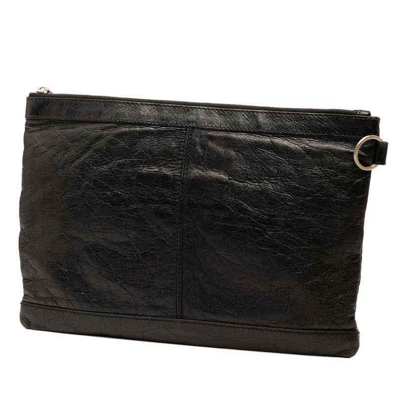 Balenciaga Lambskin Motocross Classic Clip M Clutch Black Leather Good condition - Back View