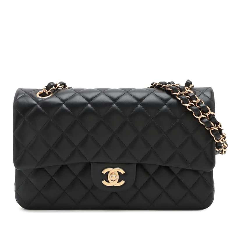 Chanel Medium Classic Lambskin Double Flap Black Leather Good condition - Front View
