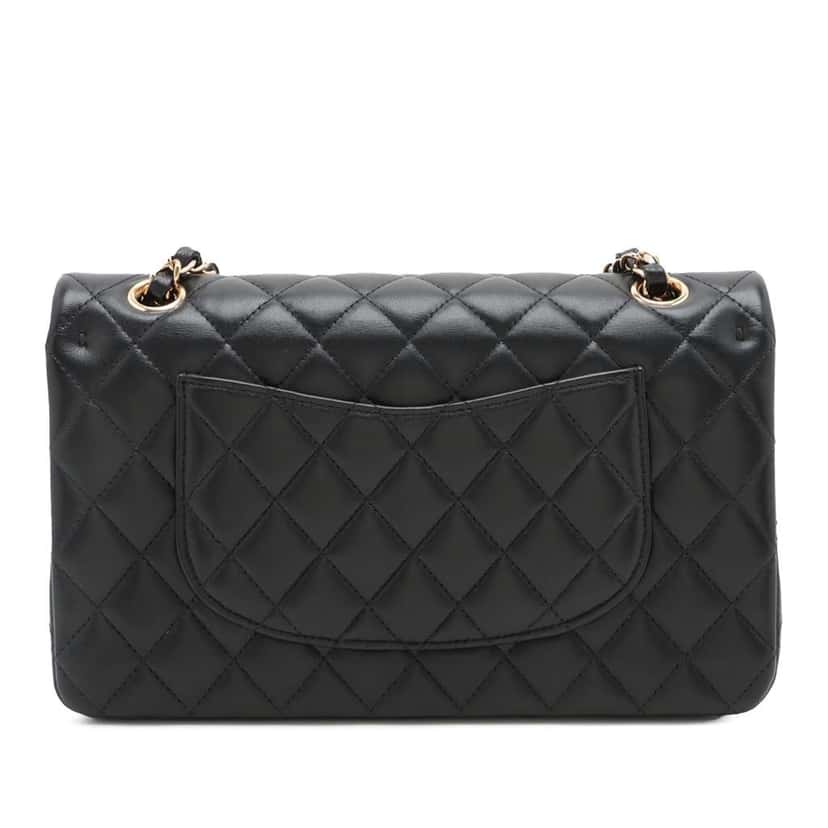 Chanel Medium Classic Lambskin Double Flap Black Leather Good condition - Back View