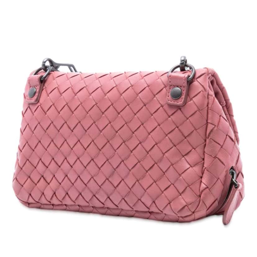 Bottega Veneta Mini Nappa Intrecciato Expandable Chain Crossbody Pink Leather Good condition - Back View